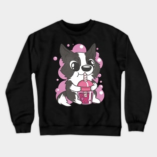 Border collie dog bubble tea Crewneck Sweatshirt